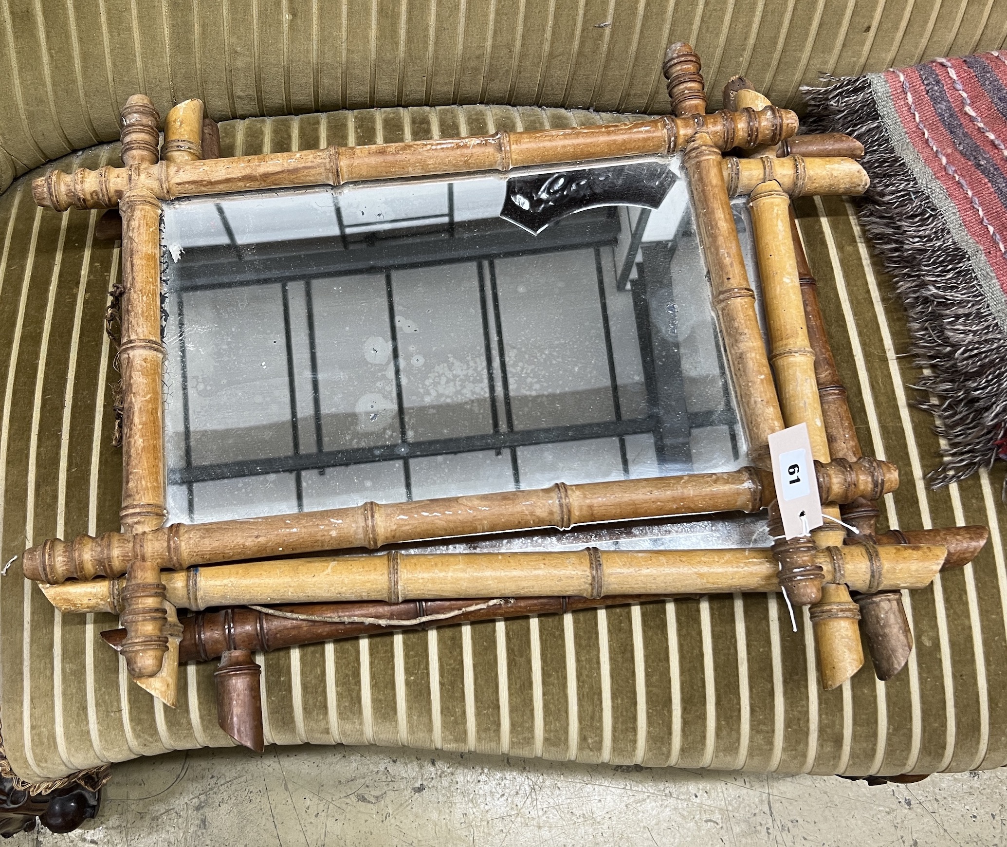 Three late 19th century French rectangular faux bamboo wall mirrors, largest width 63cm, height 49cm